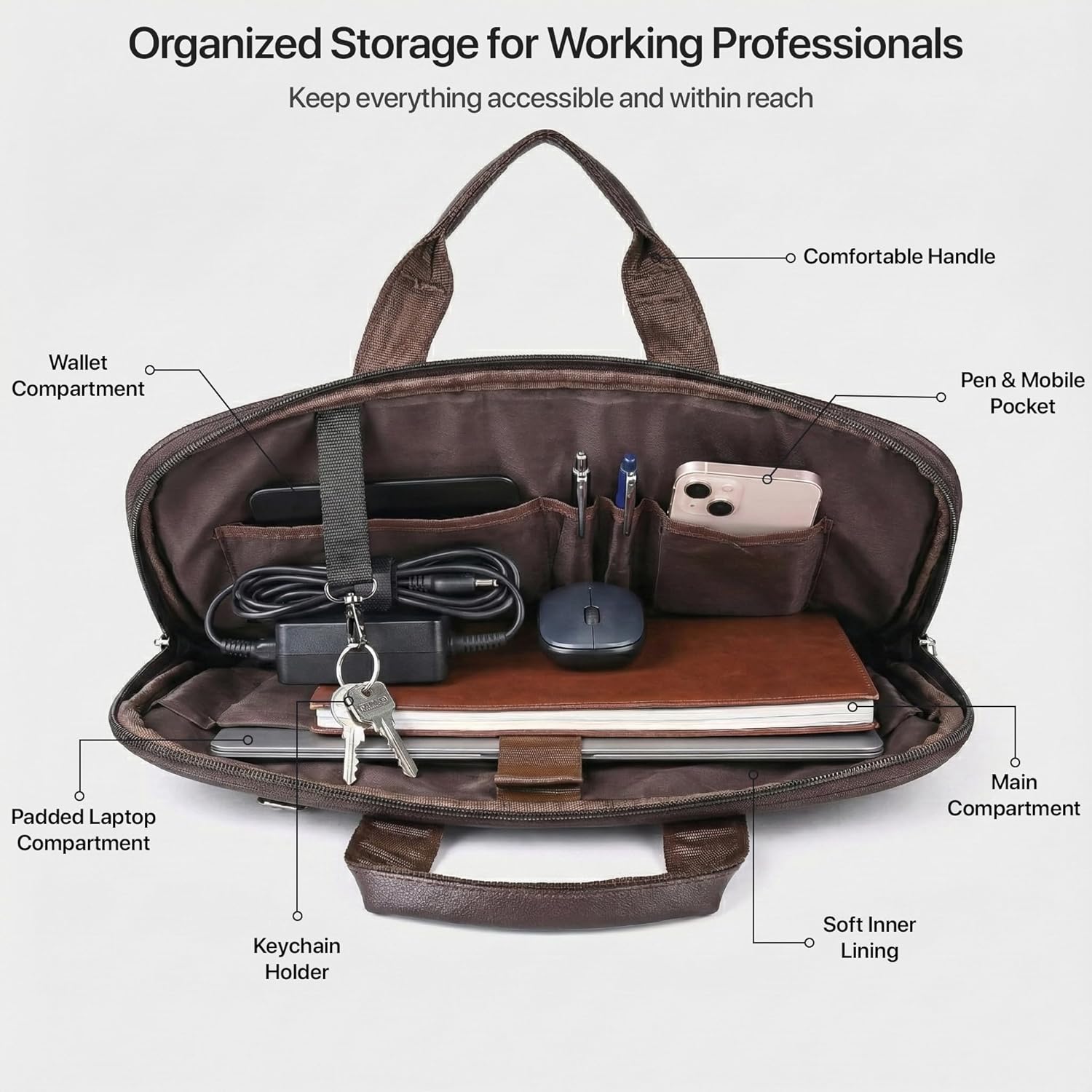 RIONTO Elite 15.6″ Vegan Leather Laptop Bag - Image 3