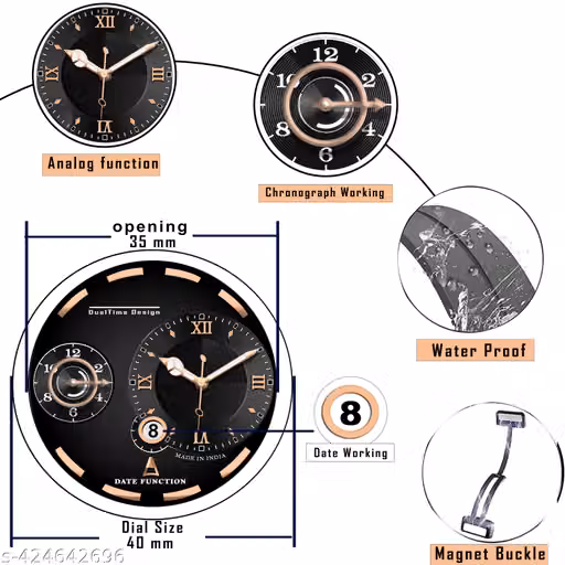 Chronograph Analogue Silicone Magnetic Strap Date Function watch for Men - Image 4