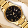 OHHO Royal Luxury Design Men's Watches Black Dial & Long Life Gold Plated Stainless Steel Belt Analog Watch - For Men